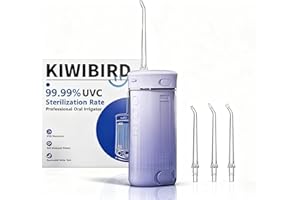 KIWIBIRD Mini Water Flosser for Travel, Ultra-Portable Cordless Oral Irrigator with UVC Light, IPX8 Waterproof 3 Modes, 230mL Teeth Cleaner for Tonsil Stones & Braces Care - Home & Travel (Purple)