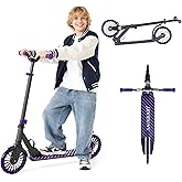 Scooter for Kids, Lightweight Foldable Kick Scooter, 4-Level Adjustable Handlebar, 8-Inch Large Wheels with Shock Absorption, for Ages 6 and Up