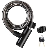 ROCKBROS Bike Cable Lock with 2 Keys, PVC-Coated Steel and Mount Bracket | Thickened steel cable with PVC coating, ABS lock shell, 2 keys and mounting bracket for bikes, scooters, gates and fences.