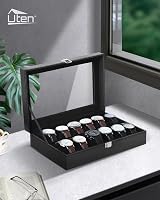 Uten Watch Box 12 Slots Display Case with Glass Lid Black Leather view 2