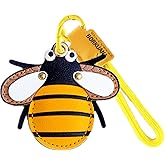 Leather Keychain Holder Case Compatible with AirTag,Cute Protective Cover with Keyring and Lanyard,Anti-Scratch Finder GPS Tracker Case for Wallet Keys,Bag,Pets(Bee)