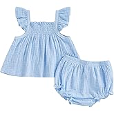 Mubineo Baby Girl Summer Clothes Cute Basic Plain Cotton Linen Ruffle Tops Dress Shorts Outfits Set Shirt Princess Outfit