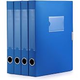 HUA JIE 4 Pack A4 Storage File Boxes Plastic Archives Cases with Lid,Blue | File Folder Organizer Document Filing Box for Office, Letter Size Paper,31&times;4&times;24 cm
