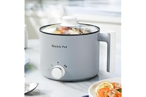 YOOLYQI Electric Hot Pot:1.5 L Ramen Cooker, Dual Power Mini Portable Multi-Functional Lazy Pot for Pasta, Noodles, Egg, Soup, Non-Stick Noodle Cooker with Boil Dry Protection for Dorm, Office (Grey)