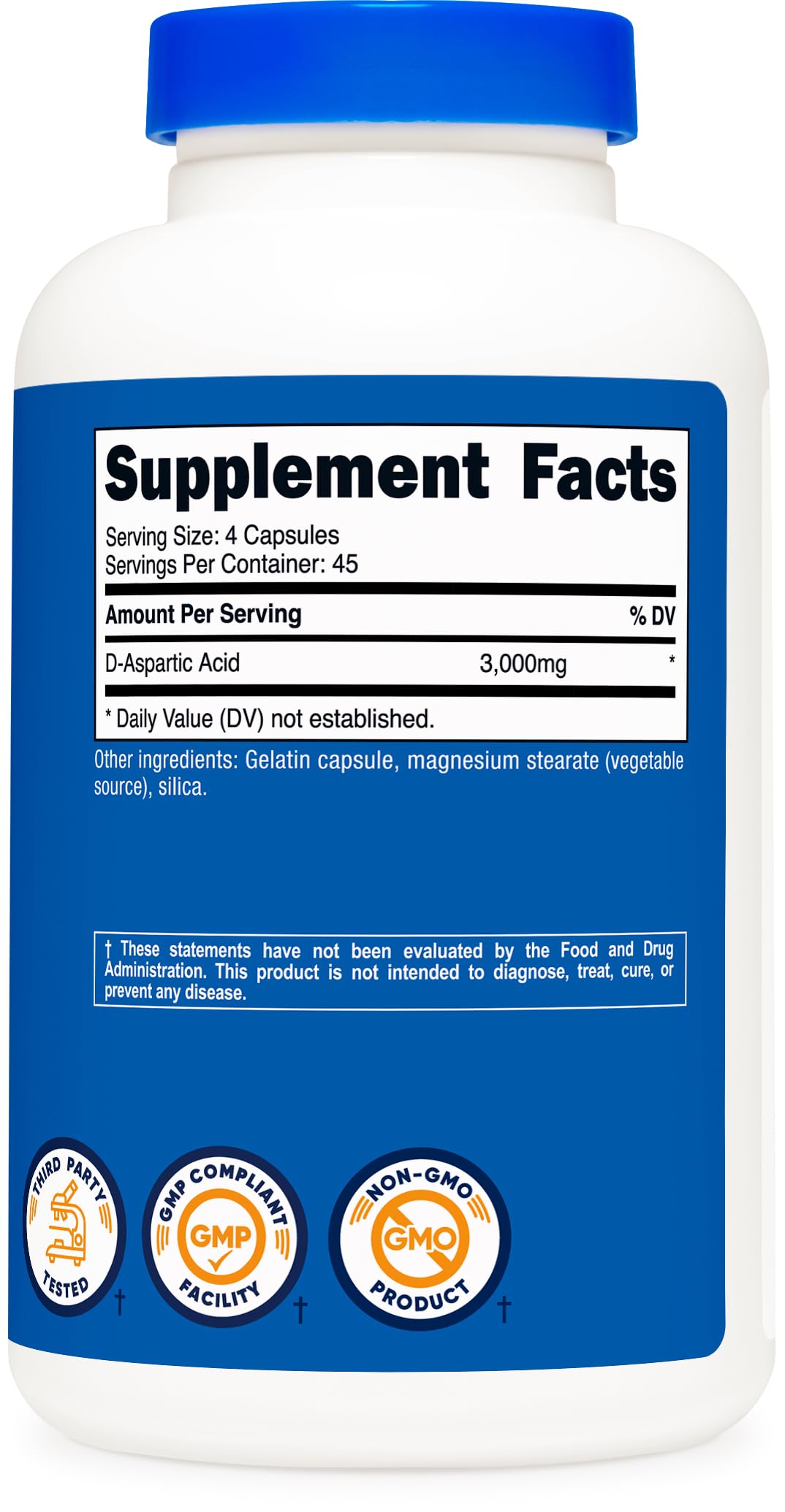 Nutricost D-Aspartic Acid (DAA) Capsules 3000mg Per Serving (180 Capsules) - Non-GMO