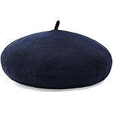 Women French Wool Beret Hats - Solid Color Classic Beanie Winter Cap