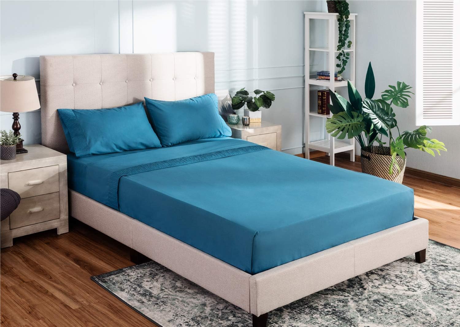 Bedsure Bed Sheet Set - Teal Queen Bed Sheets - Soft Brushed Microfiber, Wrinkle Resistant Bedding Set - 1 Fitted Sheet, 1 Flat Sheet, 2 Pillowcases (Queen, Teal): Home & Kitchen