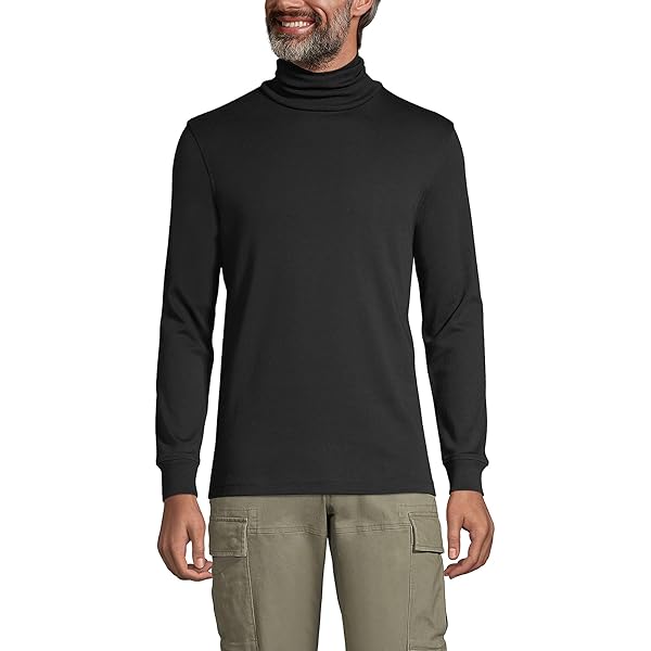 Lands' End Mens Long Sleeve Supima Mockneck Dark Charcoal Heather
