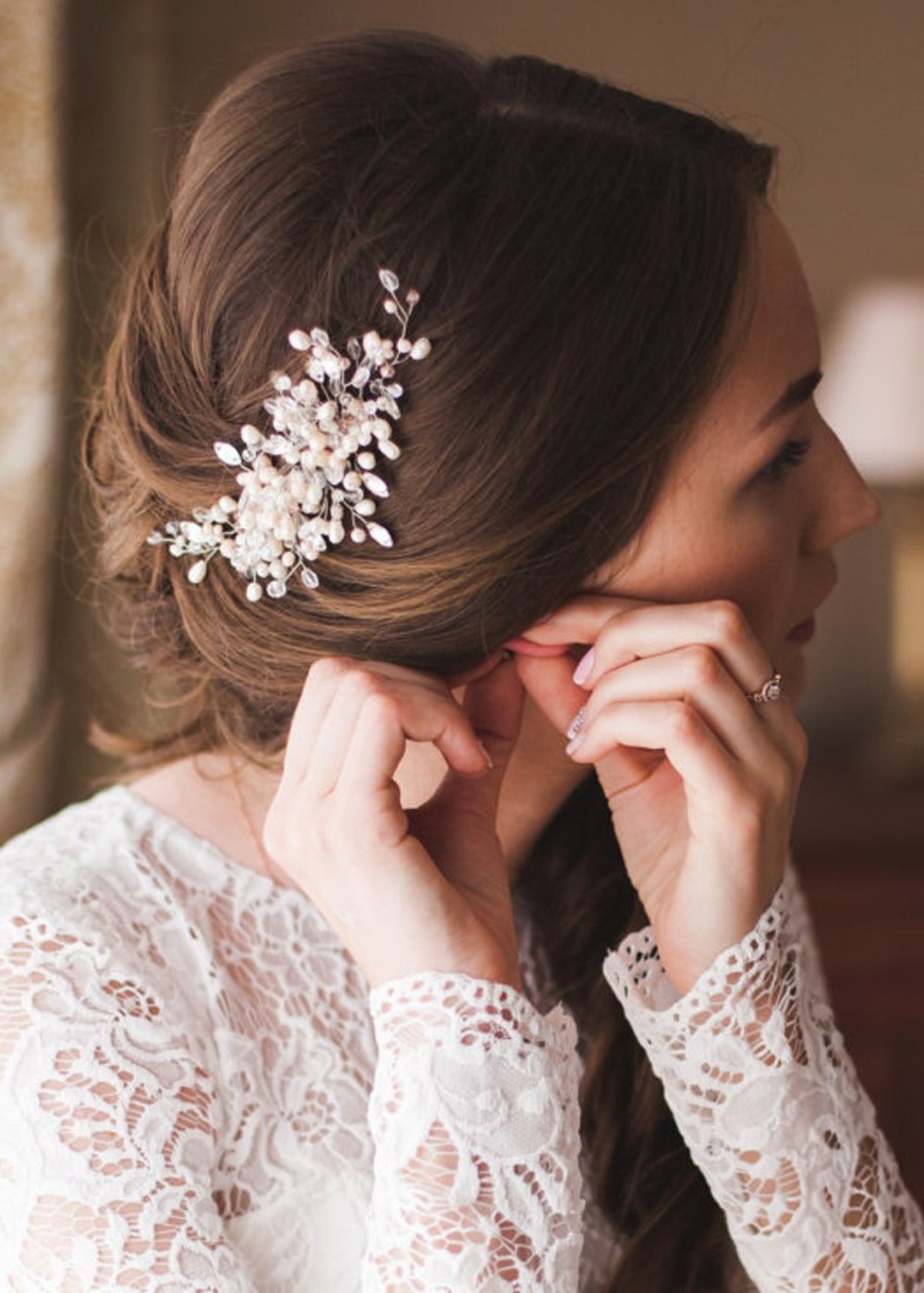 Kercisbeauty Handmade Wedding Crystal Hair Combs with Pearls for Brides Rustic Wedding Hair Accessories for Women Bridal Headpiece(Gold)