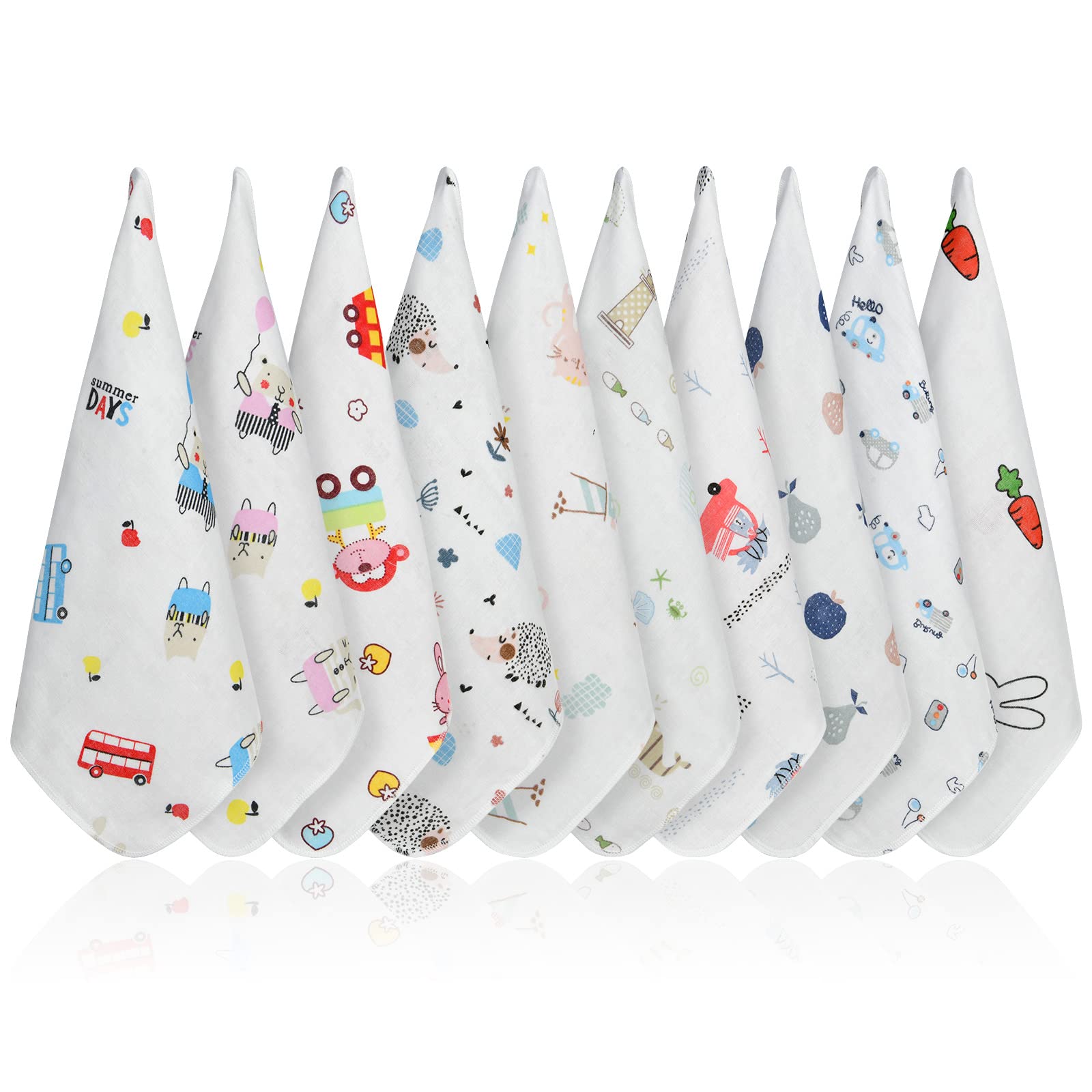 Aolso Baby Washcloths, 10pcs Muslin Cotton Baby Towels, 30x30 cm 4 Layers Cotton Baby Muslin Squares, Soft Baby Muslin Cloths, Absorbent & Breathable, Bibs for Girls & Boys