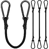 Bungee Cords with Carabiner, 12 Inch Long Heavy Duty Bungee Cords with Carabiner Clip Outdoor, 1/3 Inch Black Extra Strong Elastic Rope with Carabiner Hooks for Camping, Tarps, Bike Rack, Tent, 4 Pack