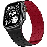 Sixmoat Double Sided Wearable Magnetic Band Compatible with Apple Watch Band 49mm 46mm 45mm 44mm 42mm for Men Women, Soft Silicone Strap for iWatch Ultra SE Series 11 10 9 8 7 6 5 4 3 2, Black-Red