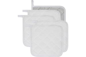 LIFAITH 100% Cotton Kitchen Everyday Basic Terry Pot Holder Heat Resistant Coaster Potholder for Cooking and Baking Set of 5 White