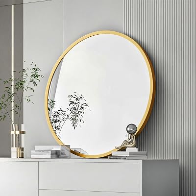 Warmiehomy Round Gold Wall Mirror 40cm Frame Makeup Mirror