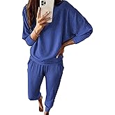 PRETTYGARDEN Women's Fall 2 Piece Lounge Set Long Sleeve Tops Ribbed Pants Spring Matching Sweatsuit Travel Outfits Clothes