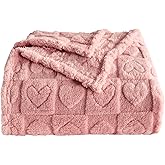 GIOKARNNA Heart Checkered Throw Blankets, for Love Mother Friends Pets,280 GSM Super Soft Warm Lightweight Fluffy Bed Blanket for Women Anniversaries(Pink,50"x60")