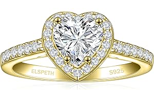 Elspeth 925 Sterling Silver Heart Engagement Ring for Women Heart Cut Cubic Zirconia Promise Ring Size 4-10