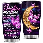 JENOIS To My Daughter Butterfly Tumbler 20oz, Purple Moon and Stars Stainless Steel Insulated Cup, Inspirational Gift from Mom for Birthday, Christmas, Daily Encouragement