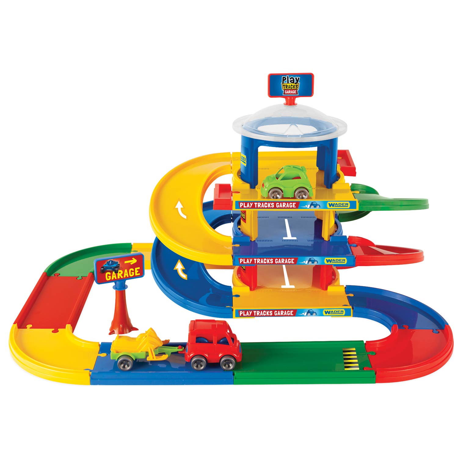 Wader Play Tracks Three Level Garage with Three Vehicles and 4.6 m Play Road, 12 Months and Up