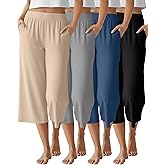 Neer 4 Pack Women's Capri Pants Wide Leg Capris Yoga Sweatpants Lounge Loose Fit High Waist Workout Cropped Pants with Pocket
