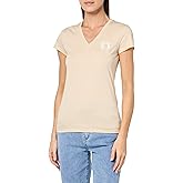 Armani Exchange Womens Regular Fit Icon Shiny Cotton Jersey V Neck Shirt