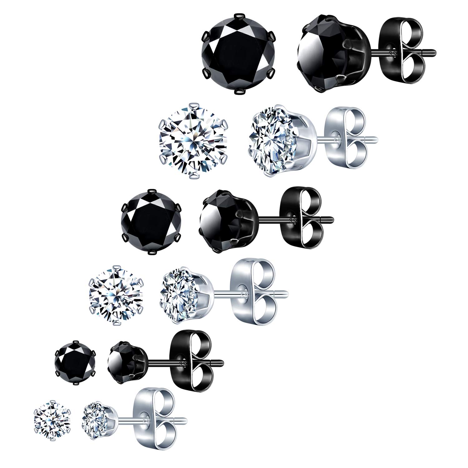 Feilok Cool 3 4 5 6 7 8mm Mens Stainless Steel Stud Earrings Women Piercing Ear Plug Tunnel Set of 4 Pairs