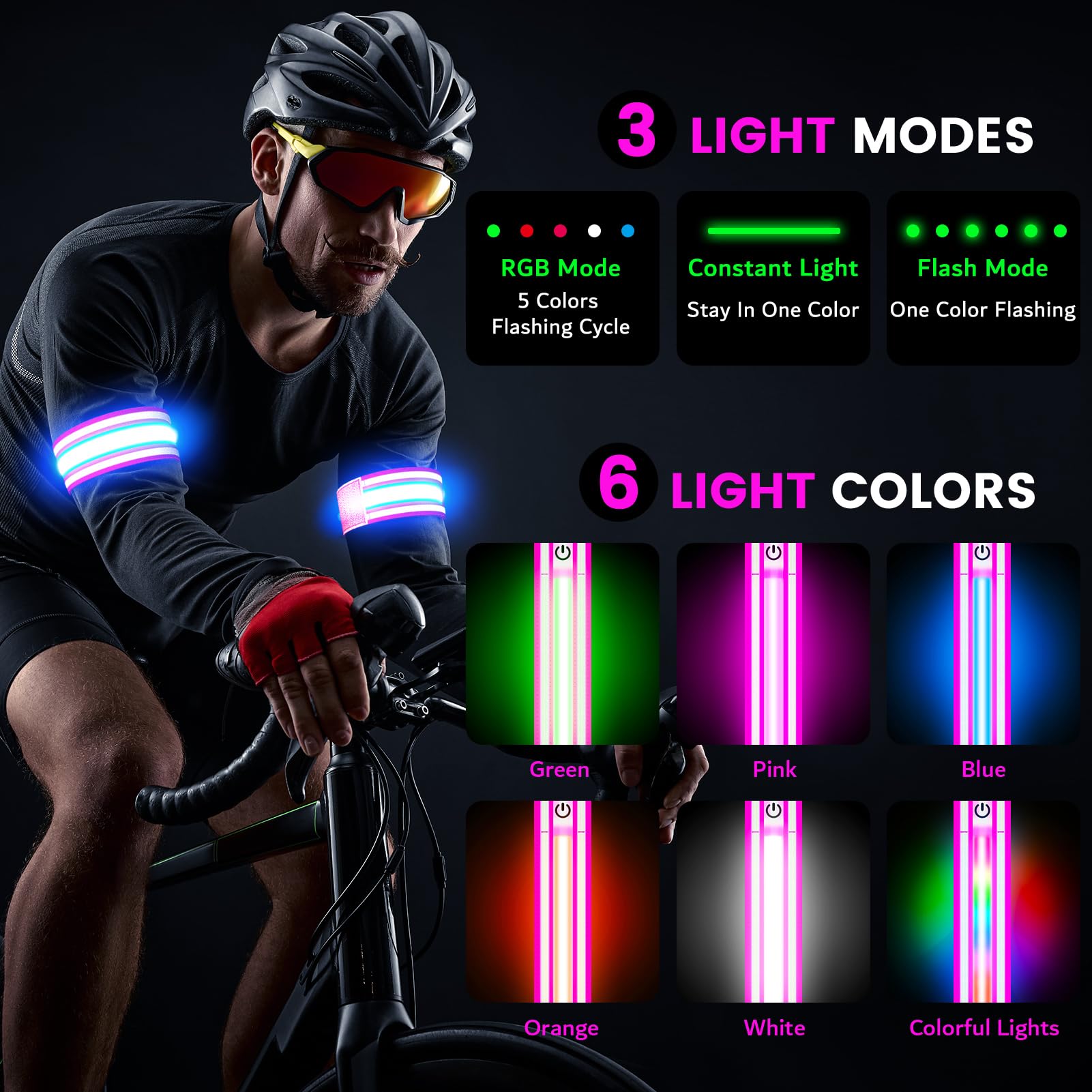 Light Up LED Armband for Running Walking at Night,Reflective Arm Bands for Runners,Rechargeable Jogging Lights,High Visibility Night Running Safety Gear Adjustable Running Women Men Kids