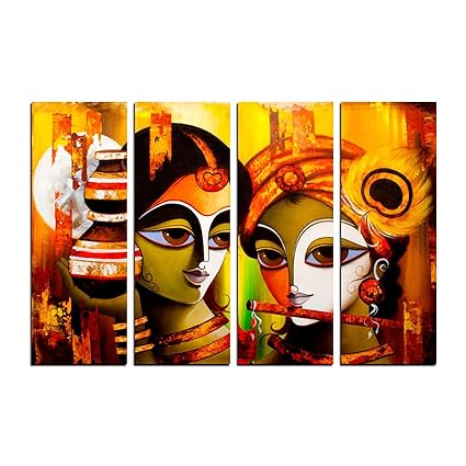 eCraftIndia 4 Panel Radha Krishna Canvas Painting