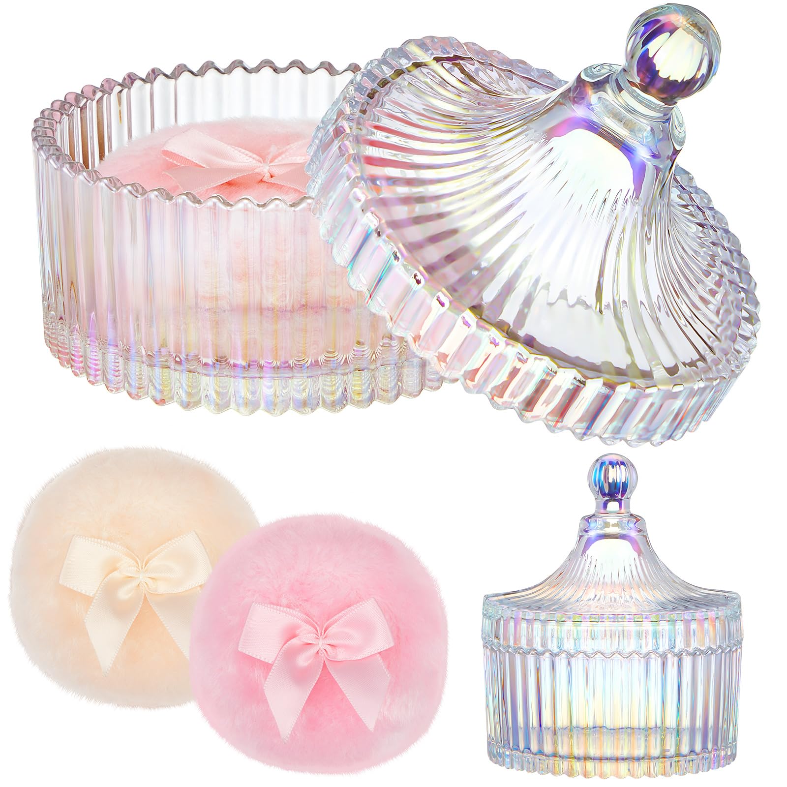 Photo 1 of Tioncy 3 Pcs Large Body Powder Puff and Container Powder Container with Puff Crystal Case Soft Washable Reusable Velour Face Body Glitter Wet Dry Makeup(Simple,Dazzling)