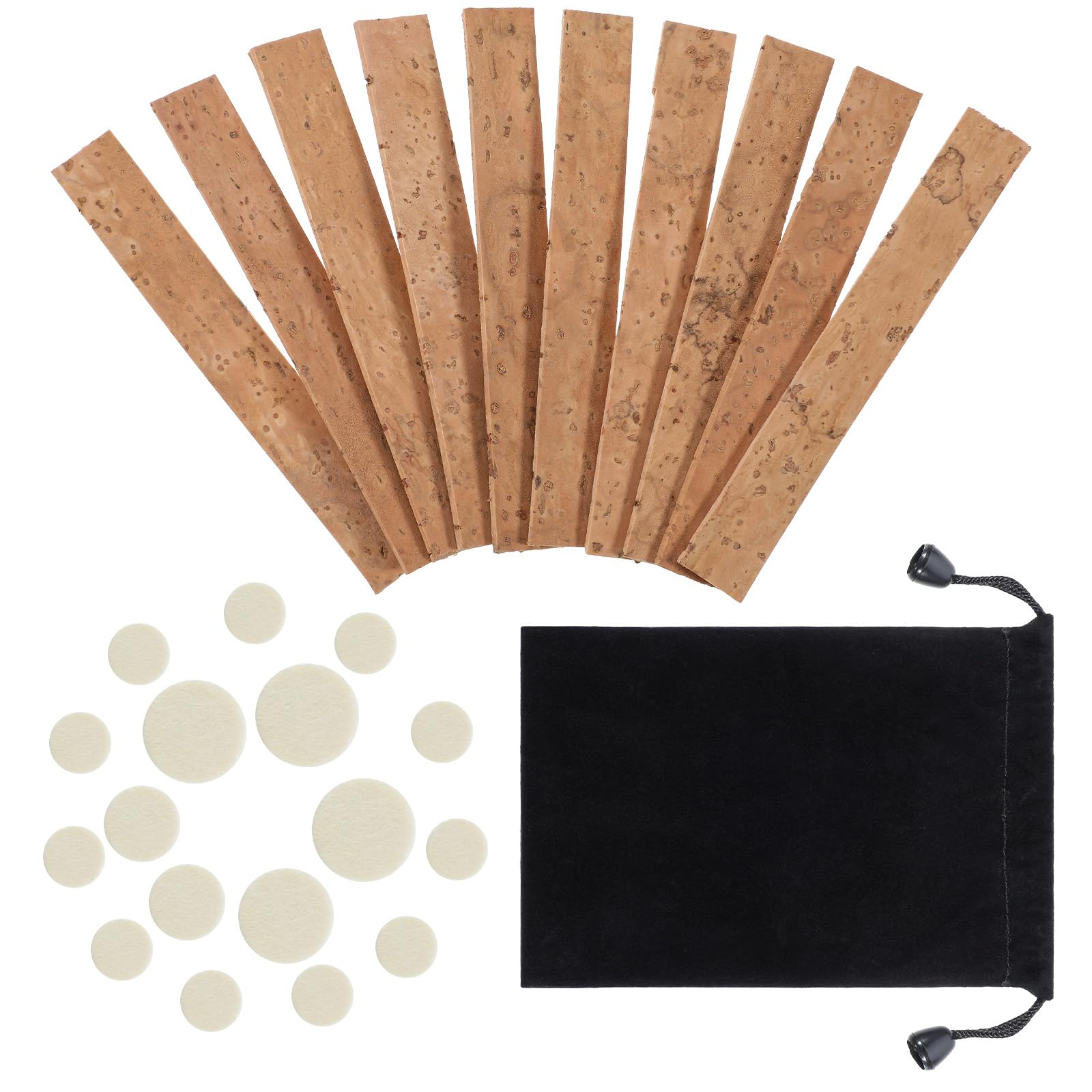 Photo 1 of 27 Pcs Clarinet Cork Replacement Kit with10 Pcs Clarinet Neck Joint Cork Sheet and 17 Pcs Clarinet Pads Bb Clarinet Woodwind Instrument Pads Clarinet Instrument Accessories with Black Packaging Bag