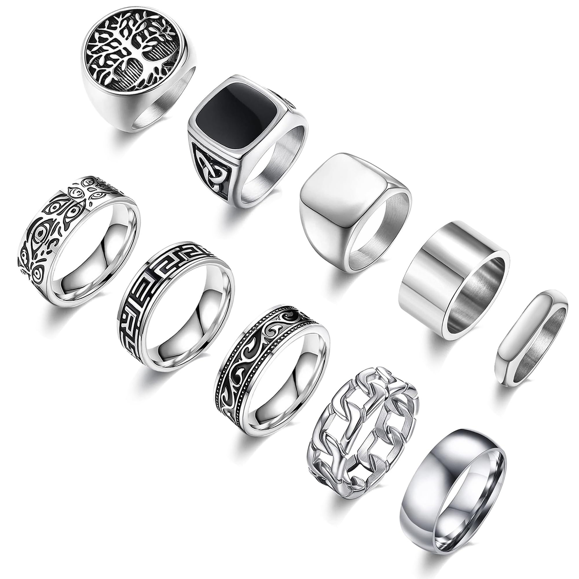MEDOJO 10 Pcs Men's Stainless Steel Vintage Signet