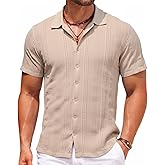 TrailTech Mens Knit Shirts Short Sleeve Button Down Dress Shirts Fashion Polo Shirts Casual Summer Beach Tops