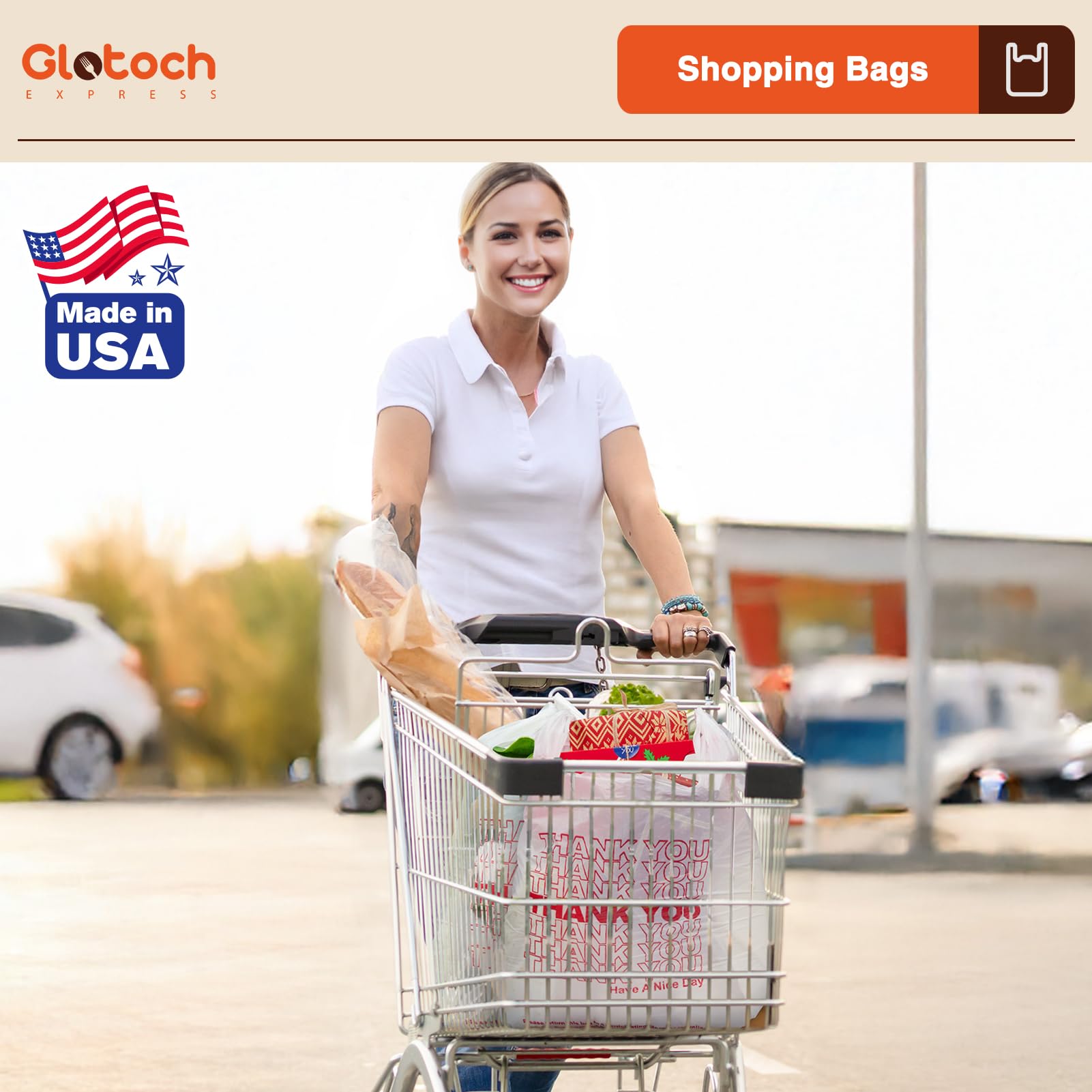 Glotoch Plastic Thank You Bags 1000 Count, 11.5