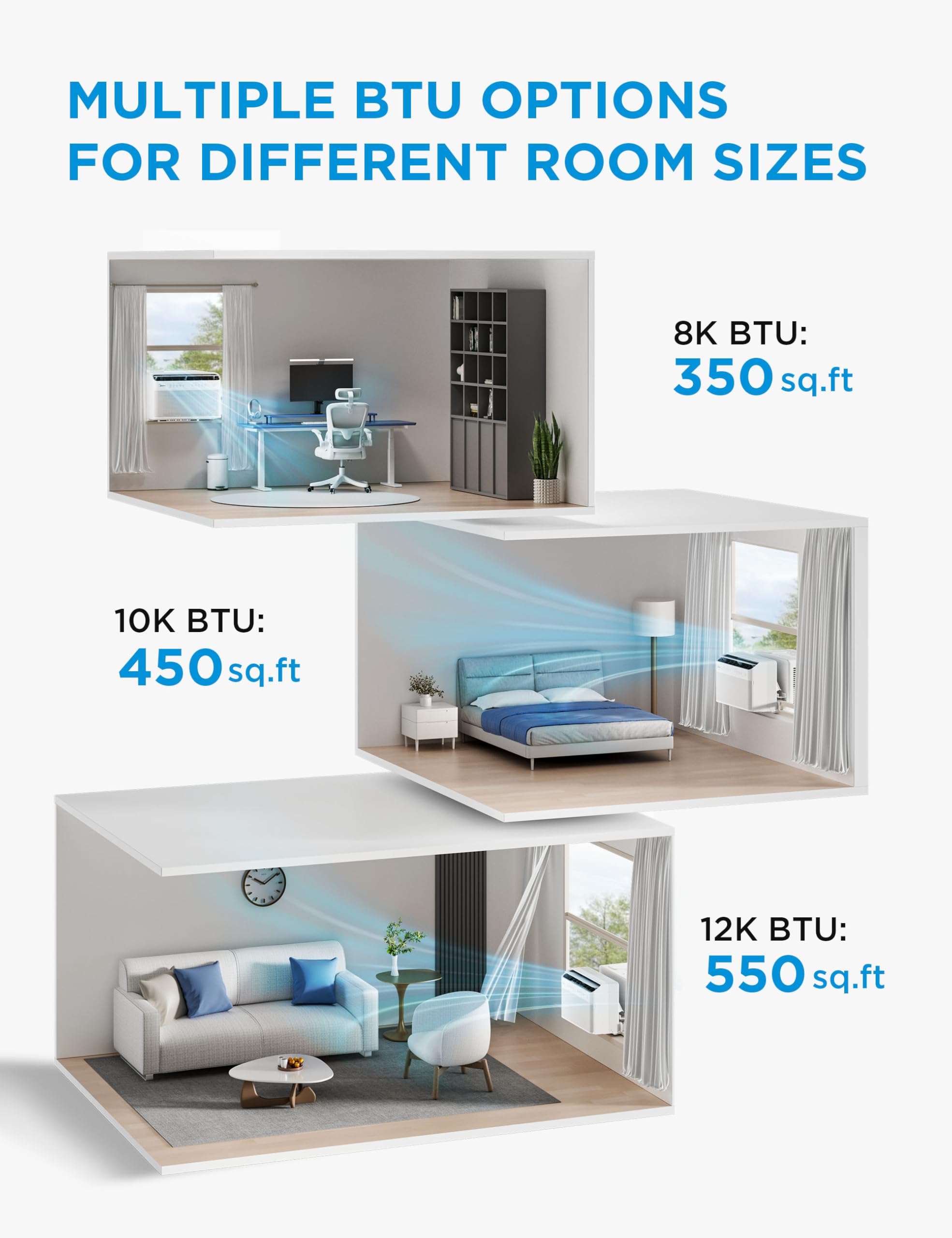 Midea 8,000 BTU U Shaped Smart Inverter Window Air Conditioner - Cools 350 Sq Ft, Ultra Quiet with Open Window Flexibility - Alexa/Google Assistant Compatible - 37% Energy Savings, Remote (Updated)