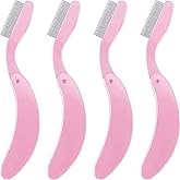 4 Packs Folding Eyelash Comb, Stainless Steel Metal Teeth Eyebrow Separator Comb Lash and Brow Makeup Applicator Brush Profes