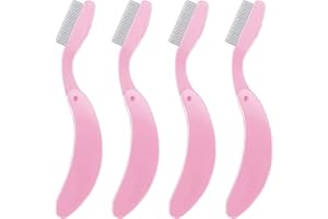 TECUNITE 4 Packs Folding Eyelash Comb, Stainless Steel Metal Teeth Eyebrow Separator Comb Lash and Brow Makeup Applicator Brush Professional Tool for Define Lash