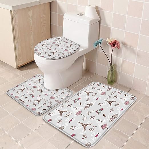 Amazon Com Fangship 3 Pieces Bathroom Rugs Sets Cartoon Eiffel Tower Bicycle Kitten Cat Love Heart Super Absorbent Floor Carpet Bath Mats Set For Bathroom Home Kitchen