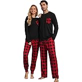 Elsameel Christmas Pajamas Set Women & Men 2 Piece Buffalo Plaid Pajama Pants Fleece Tops For Couple & Family PJs Loungewear