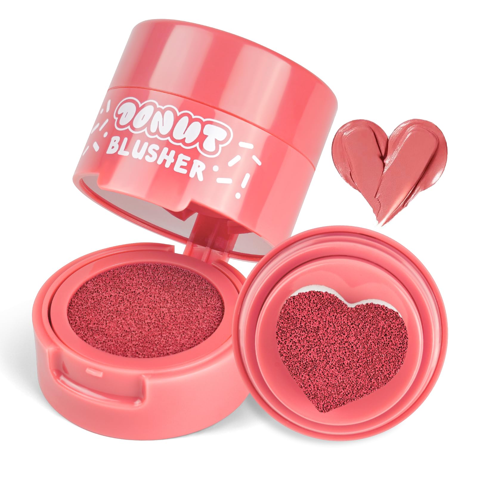 LOPHE Heart Stamp Air Cushion Blush, Cream Blusher with Heart-Shaped Applicator, Waterproof & Long-Lasting Cheek Tint, Natural Finish Makeup Gift Set for Halloween, Wife & Girlfriend