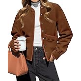 Cicy Bell Womens Button Down Bomber Jackets Puff Sleeve Cropped Pea Coats Casual Fall Color Block Outerwear