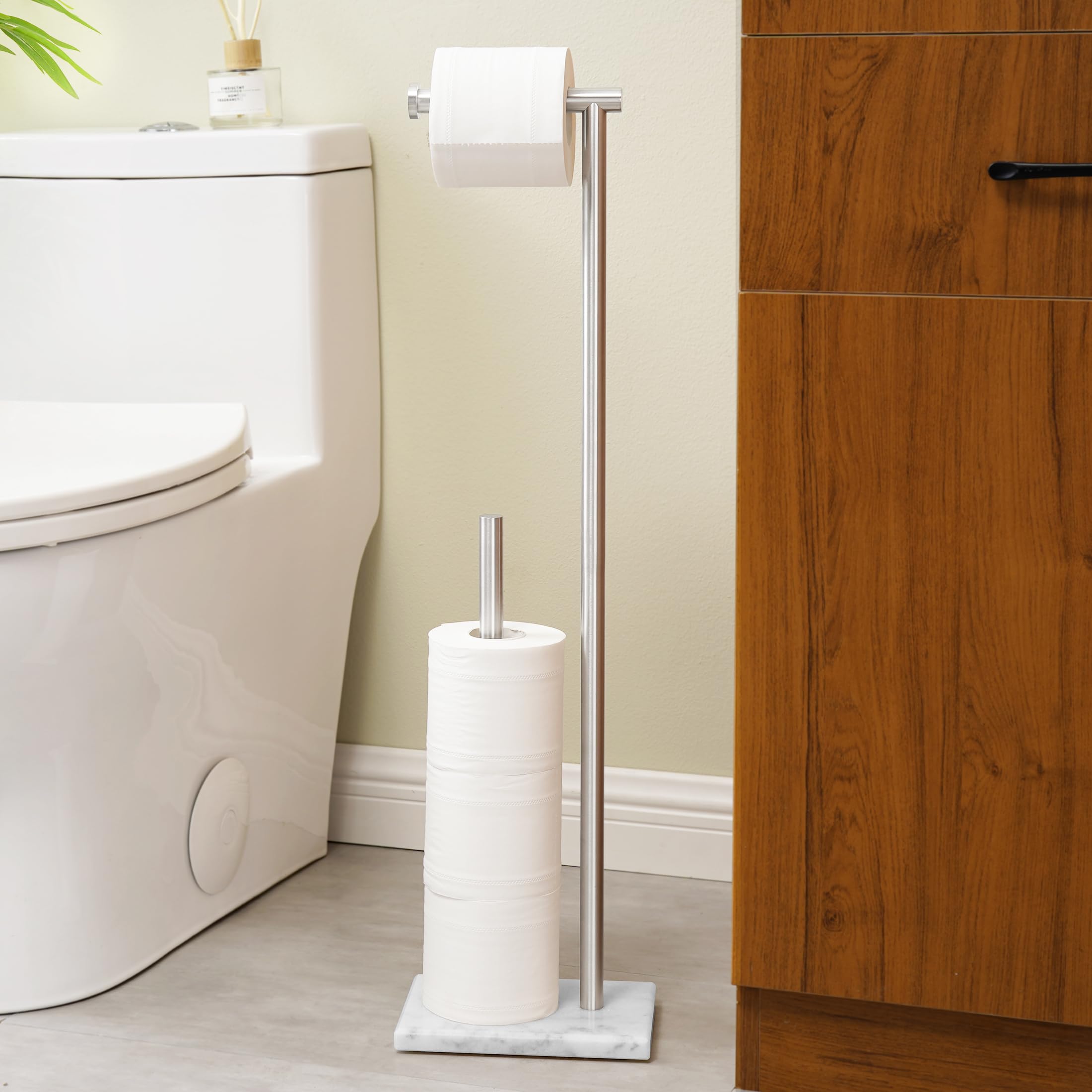 KES Toilet Roll Holder Free Standing with Marble Base, Bathroom Toilet Roll Storage SUS304 Stainless Steel Brushed Finish, BPH288-2