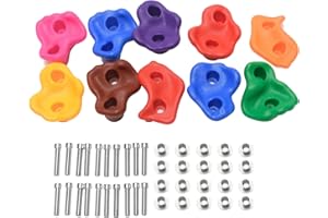 QKDS Rock Climbing Holds for Kids, 10Pcs Climbing Stones with 20pcs Mounting Install Screws, Multicoloured Wall Climbing Stones for Indoor Outdoor Playground Play Set