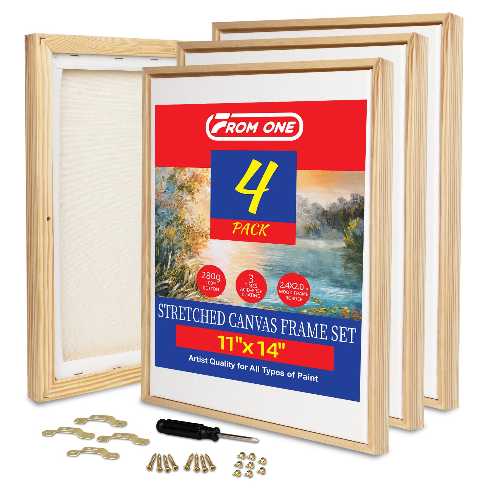 Photo 1 of 4-Pack 11x14 Stretched Canvases with Wood Floater Frames, Triple Primed 100% Cotton Canvas with Cottonseed Husk – No Bleed, Warp-Resistant Gallery Wall Art Set, Ready to Hang for Home, Office & Decor