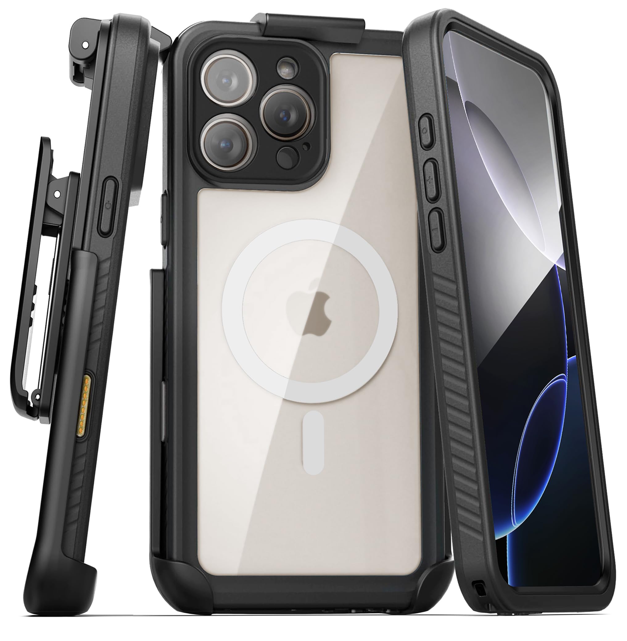 Encased Titan-X Holster for iPhone 16 Pro Max, Waterproof Case with Belt Clip - Shockproof, Full Body Cover with Built-in Screen Protector and Port Cover (MagSafe Compatible)