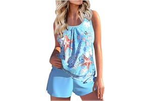 hlysgo Tankini Swimsuits for Women 2 Piece Bathing Suits Swim Tank Top with Boy Shorts Tummy Control Modest Swimwear