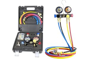 Wisepick AC Air Condition Manifold Gauge Set, 4 Way Manifold Gauge Set Kit, for R134A R410A R22 R32, with Quick Coupler, Adap