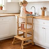 HBTower Toddler Standing Tower, Kids Kitchen Step Stool with Safety Rails | Stable Toddler Learning Tower for Kitchen Counter with Anti-Slip Feet, Hold Up to 450 LBS, Natural Bamboo &amp; Easy to Clean