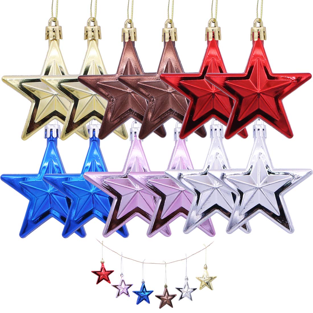 12 Pcs Glitter Star Christmas Trees Decor Set,Multicolor Star Pendant Decor Ornaments for Christmas Xmas Hanging Decorations Festival Holiday Decor