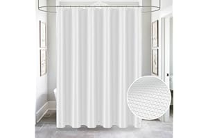 Tititex 8G Heavy Duty Plastic Solid White Shower Curtain Liner with 3 Magnets - Texture Waffle Grid Plaid Pattern PEVA Waterproof Shower Liner Bathroom Accessories 72x72 inch
