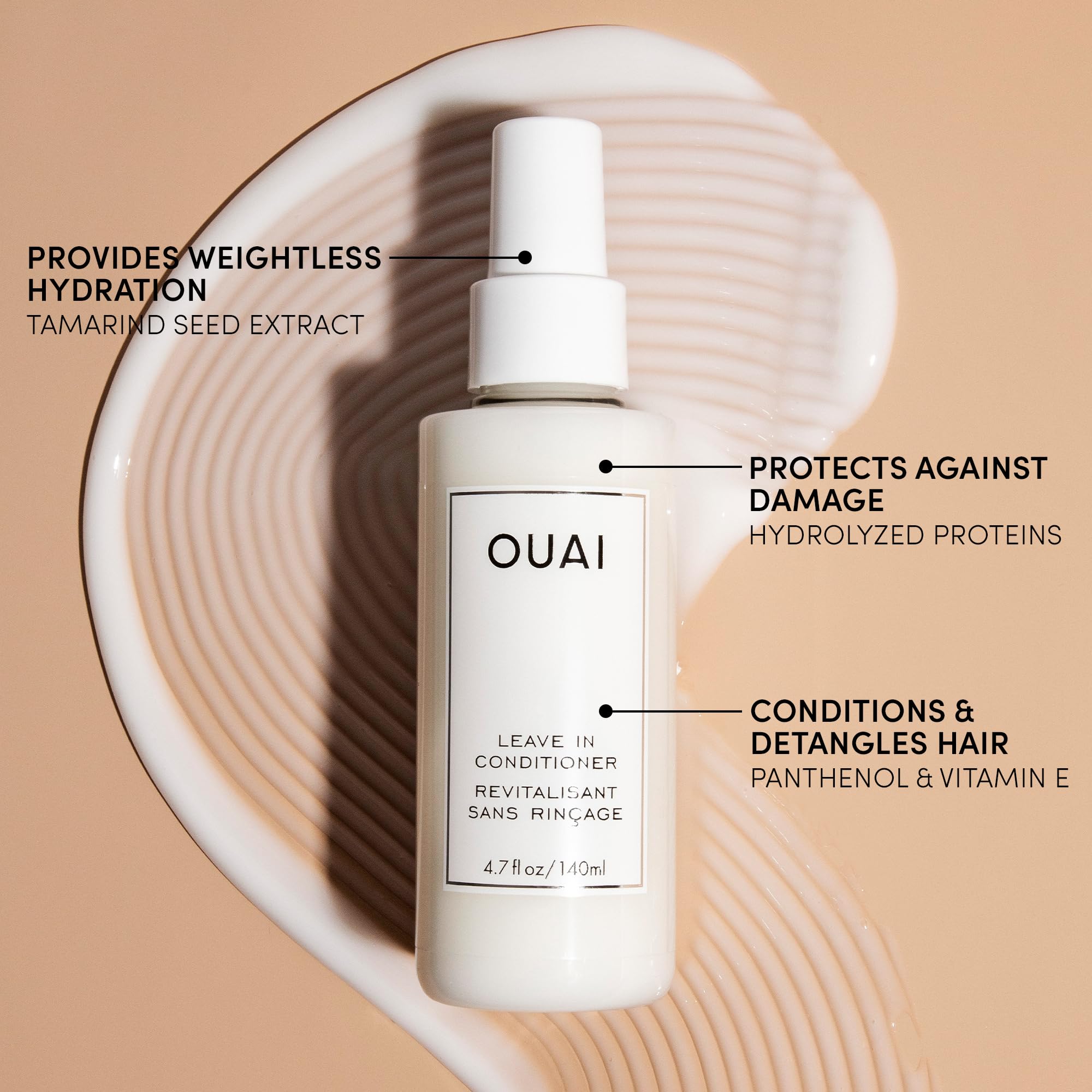 OUAI Leave In Conditioner & Heat Protectant Spray - Prime Hair for Style, Smooth Flyaways, Add Shine and Use as Detangling Spray - No Parabens, Sulfates or Phthalates (4.7 oz)